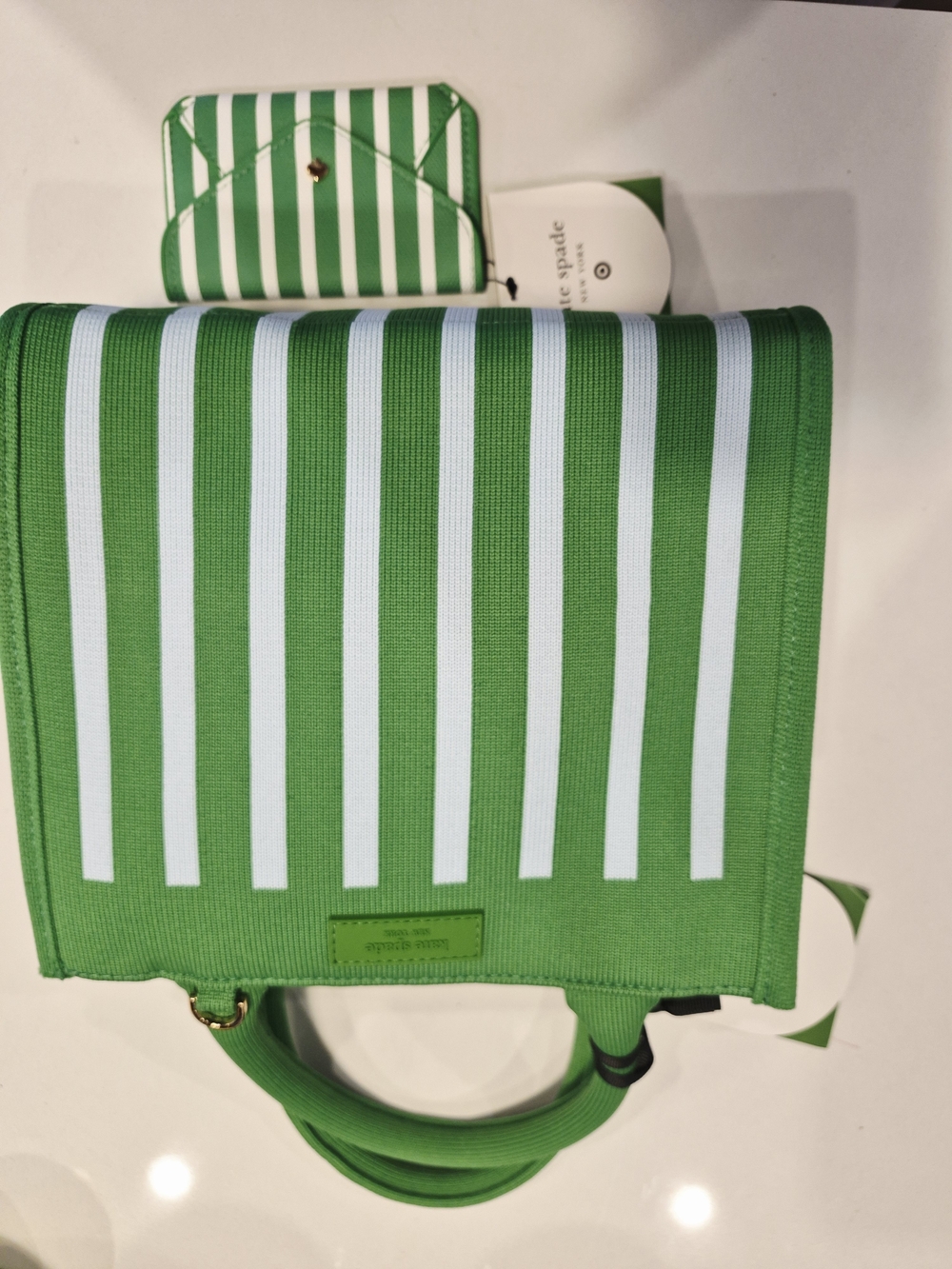kate spade Green Striped Canvas Tote with Card Case - Picture 4 of 7